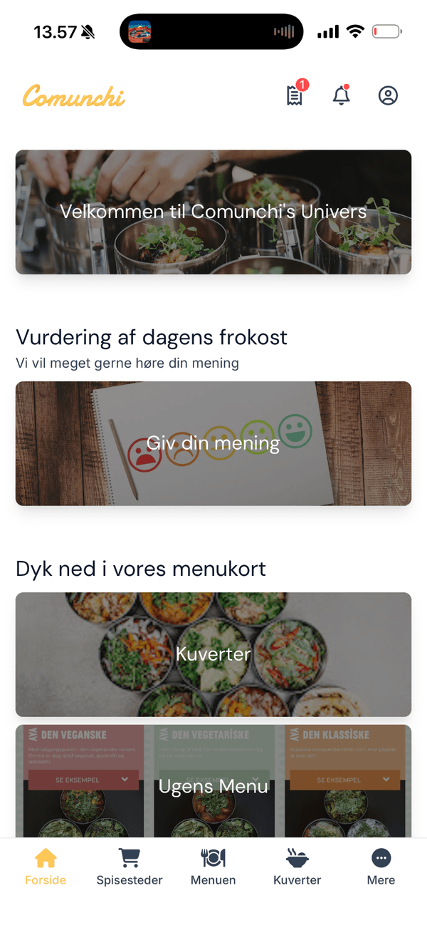 Comunchi app, forside