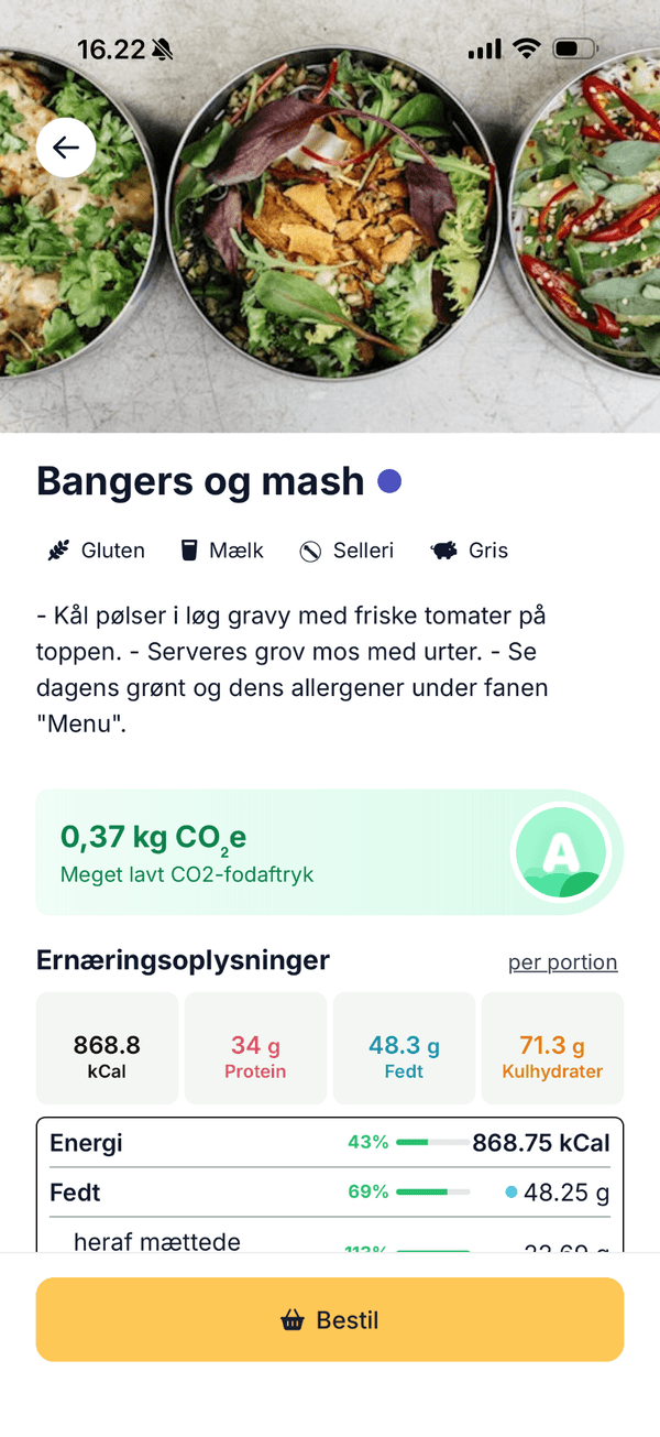 Comunchi app - retdetaljer med madbillede